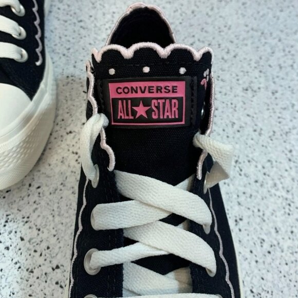 CONVERSE All Star Lift Platform Canvas Low Top Embroidered Flowers Scalloped 8 - Picture 3 of 6